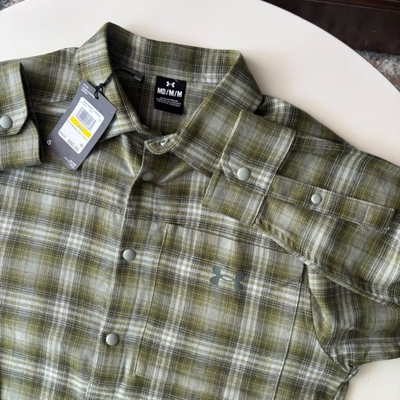 Under Armour Men's Tradesman Flex Flannel Button Down Size Medium New Green - Picture 4 of 9